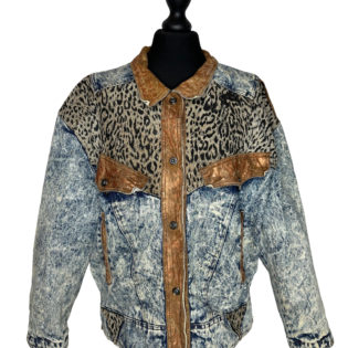 Winlit Acid Wash & Leopard Print Patchwork Denim Jacket