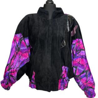 Julian K 1980s Suede Leather Bomber with Silk Patchwork