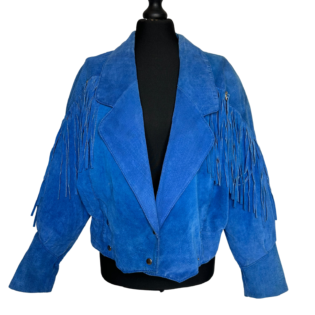 G-III Blue Vintage Suede Leather Fringed Jacket