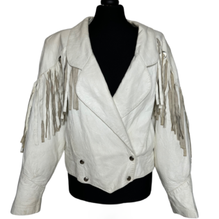 Made in USA White Western Fringed Leather Jacket