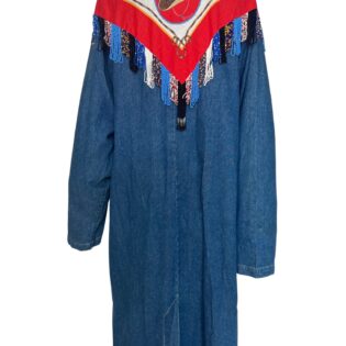 Unique Floor Length Denim Western Beaded Fringed Jacket