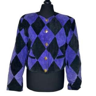 Dino'z Purple & Black Harlequin Suede Leather Vintage Jacket