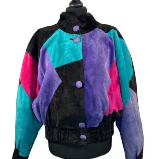 1980's Vintage Colour Block Patchwork Suede Leather Jacket