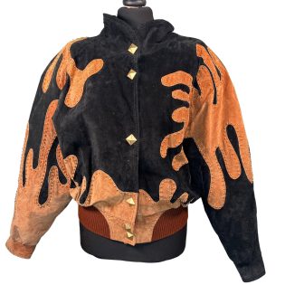 Vintage Patchwork Suede Leather Bomber Jacket