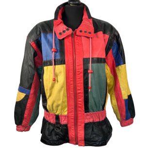 Vintage Colour Block Patchwork Leather Jacket