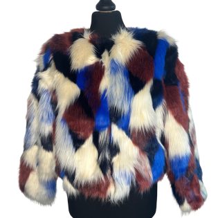 Dancing Leopard Blue Patchwork Faux Fur - M/L