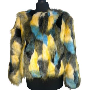 Dancing Leopard Blue & Yellow Patchwork Faux Fur - Size M/L