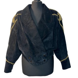 Philip Noel Black Suede Leather and Gold Studded Jacket