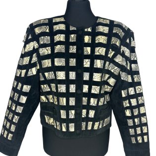 Dino'z Snake Print Patchwork Suede Leather Jacket