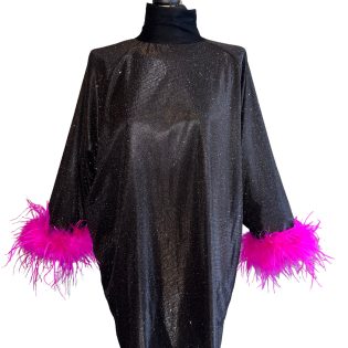 Lurex Disco Mini Dress - Black | Hot Pink