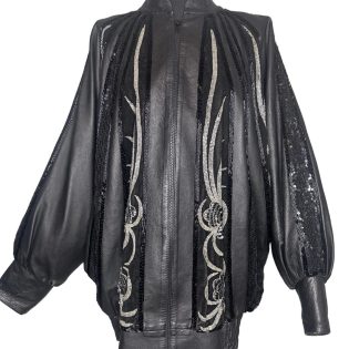Judith Ann Creations Sequin Vintage Leather Jacket