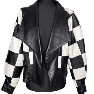 Philip Noel 1980s Checkered Leather Jacket
