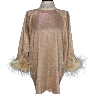 Lurex Disco Mini Dress - Gold | Nude