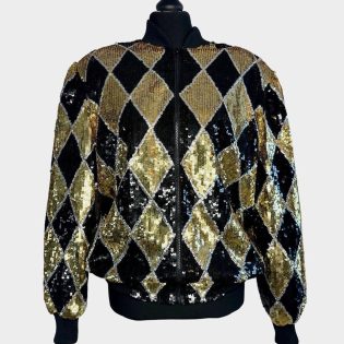 Laurence Kazar 1980s Diamond Sequin Bomber Jacket