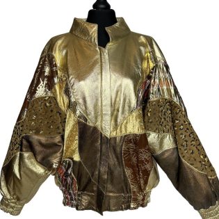 Julian K Gold Leather Patchwork Vintage Jacket