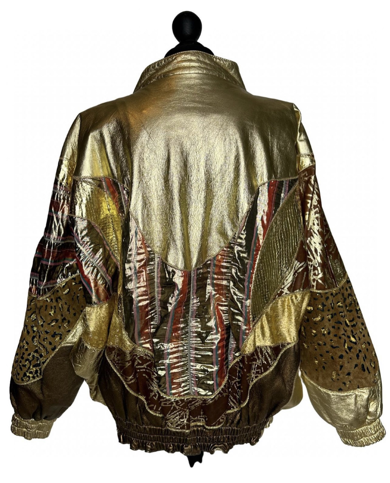 Julian K Gold Leather Patchwork Vintage Jacket - Image 2