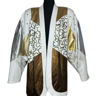 Rosenthal Gold Patchwork Studded Leather Jacket