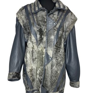 Vintage Leather and Fur Chevron Jacket