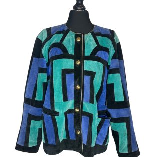 Vintage Colourful Colour Block Patchwork Suede Leather Jacket