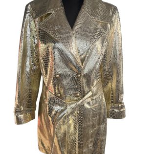 Gold Leather Snakeskin Trench Jacket
