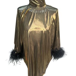 Metallic Liquid Disco Dress - Vintage Gold