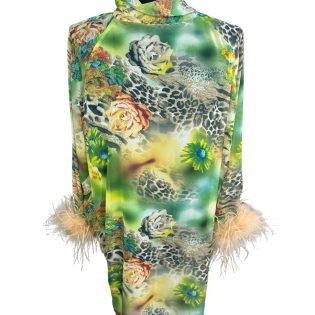 Chiffon Floral Leopard Feather Dress