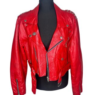 1980s Vintage Red Cropped Leather Jacket