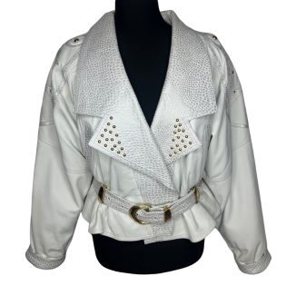1980s White & Gold Star Leather Jacket
