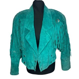 Pelle Turquoise Suede Fringe Jacket