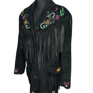 Cache Black Suede Leather Fringed Jacket