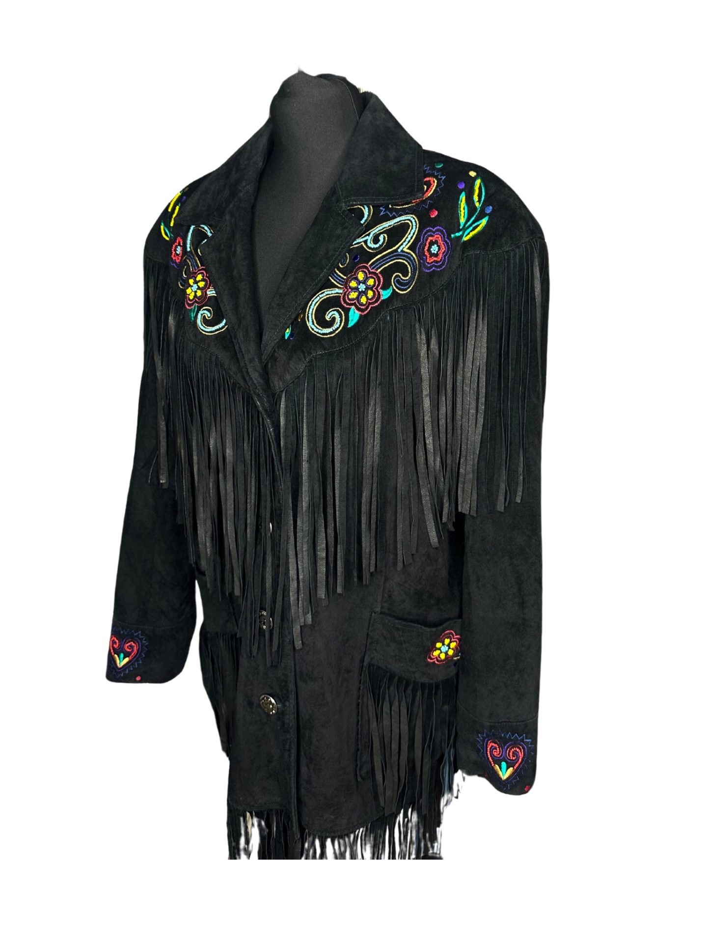 Cache Black Suede Leather Fringed Jacket