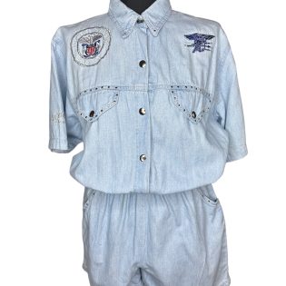 St. Denis Denim Playsuit with Silver Studs & Nautical Design