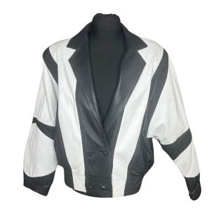 Monochrome Striped Vintage Leather Jacket