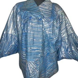 80s Blue & Silver Batwing Leather Jacket
