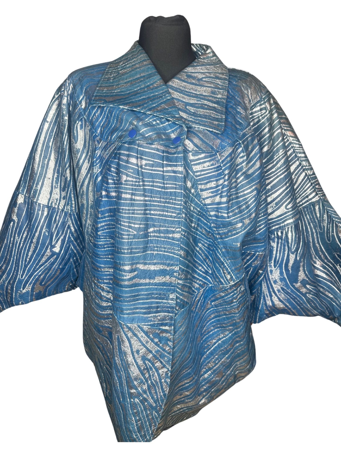 80s Blue & Silver Batwing Leather Jacket