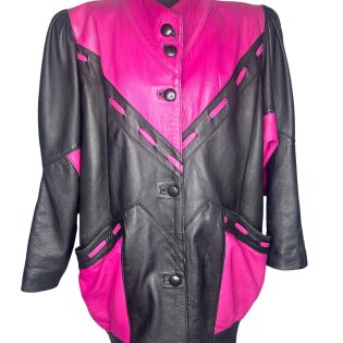Black & Hot Pink Patchwork Vintage Leather Jacket