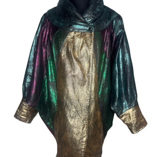 Glitter Patchwork Vintage Batwing Leather Jacket