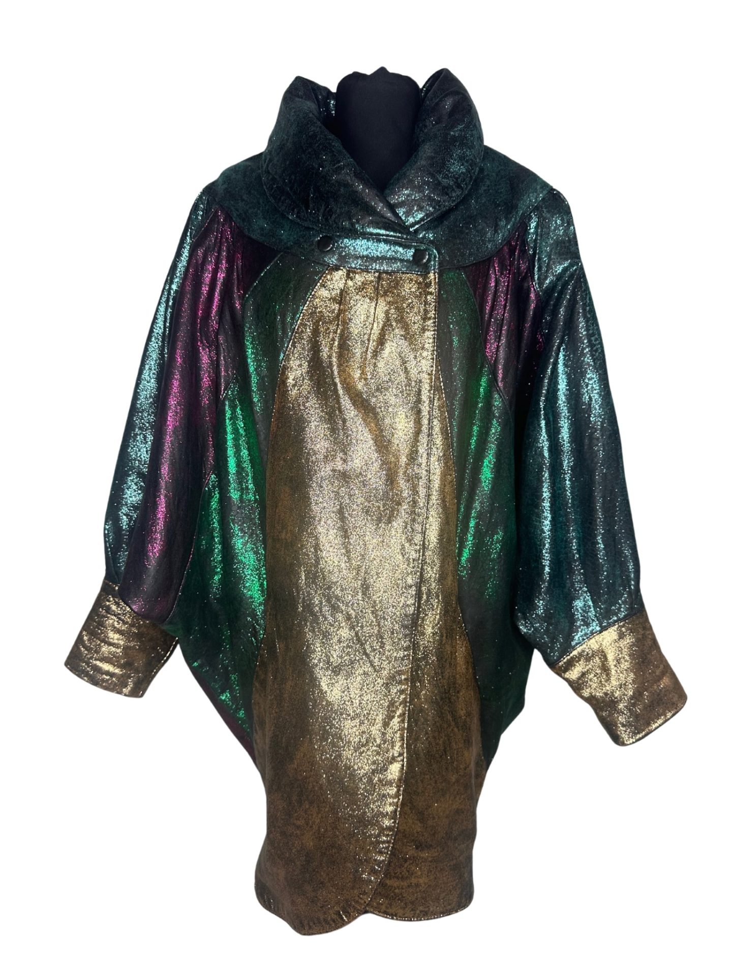 Glitter Patchwork Vintage Batwing Leather Jacket
