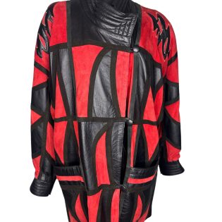 Black & Red Leather & Suede Patchwork Vintage Jacket