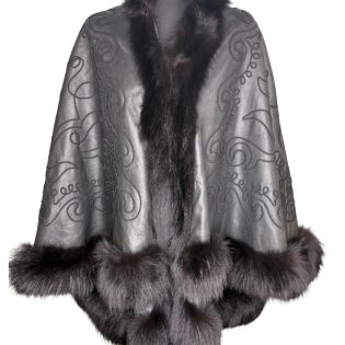 Vintage Leather & Fur Cape Coat