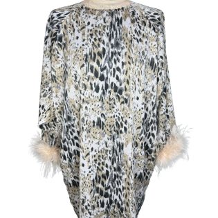 Revor Collection Chiffon Leopard Print Feather Disco Dress