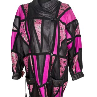 Pink Black & Silver Geometric Patchwork Leather Jacket