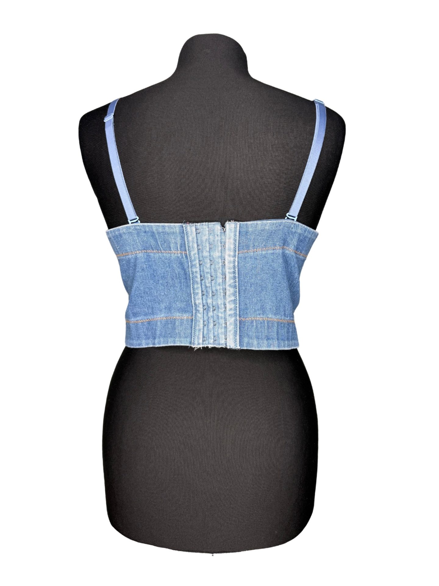 Denim Bralet with Silver Beaded Fringing - Image 2