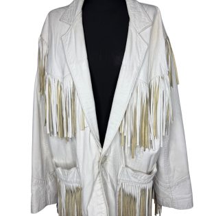 White Western Fringed Vintage Leather Jacket