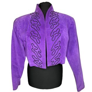 Classic Woman Purple Suede Cropped Vintage Jacket