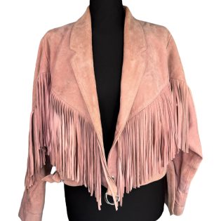 Dusky Pink Suede Leather Fringe Jacket