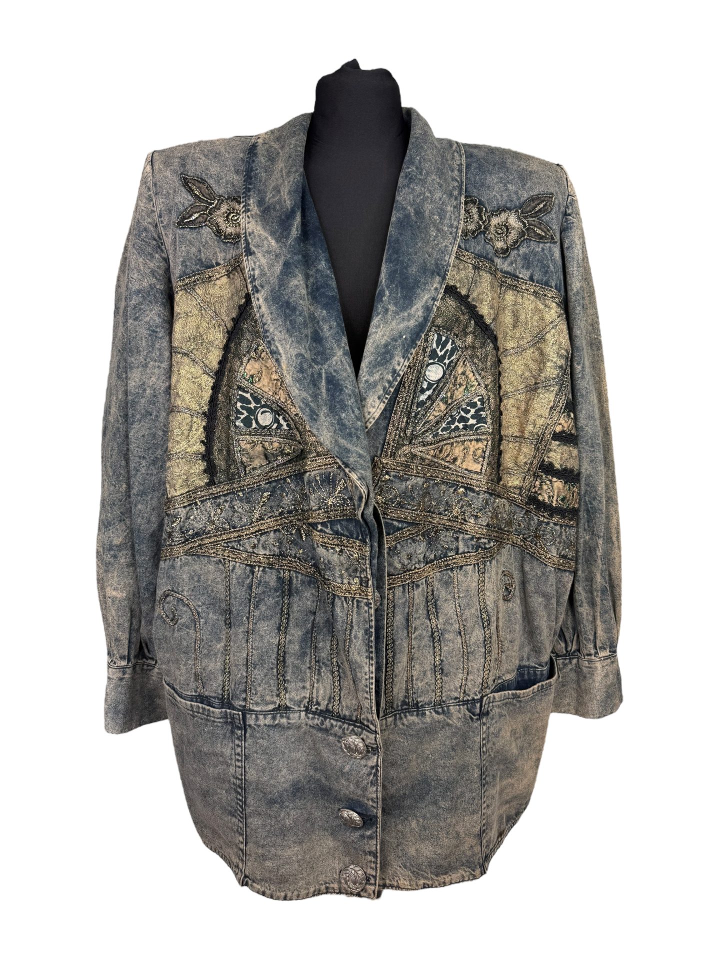 1980s Gold Leopard & Lurex Patchwork Denim Jacket