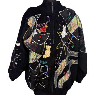 1980s 1990s Moon Stars & Space Zip Up Knit