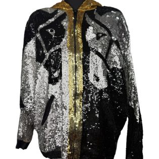 Modi Sequin Horse Print Batwing Hooded Bomber Jacket