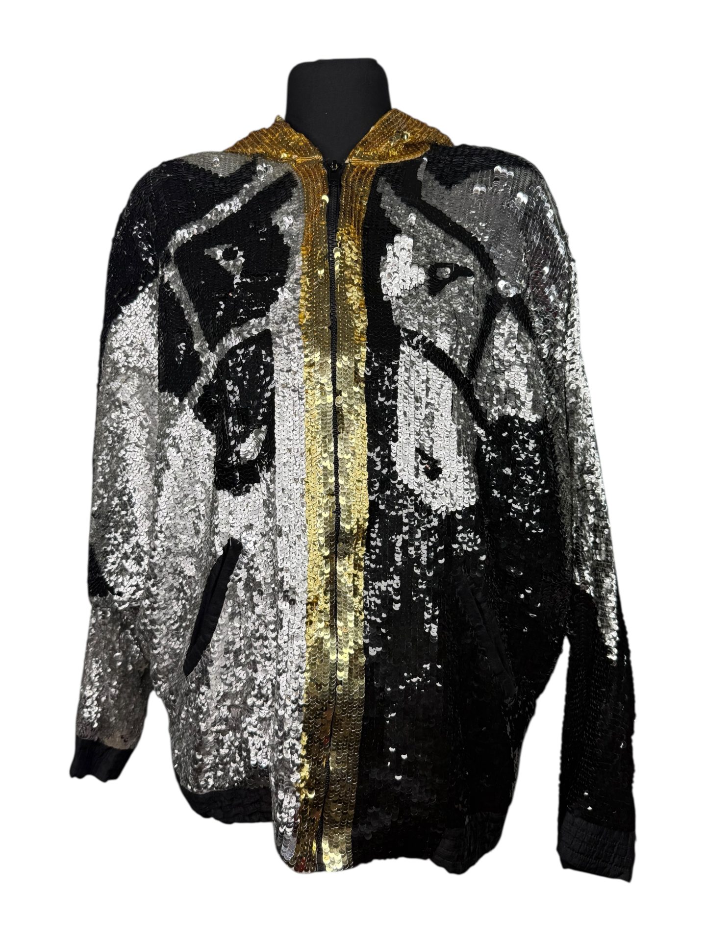 Modi Sequin Horse Print Batwing Hooded Bomber Jacket